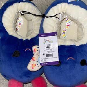Squishmallows Blue Plush Kids Slippers with Pink Pom Details